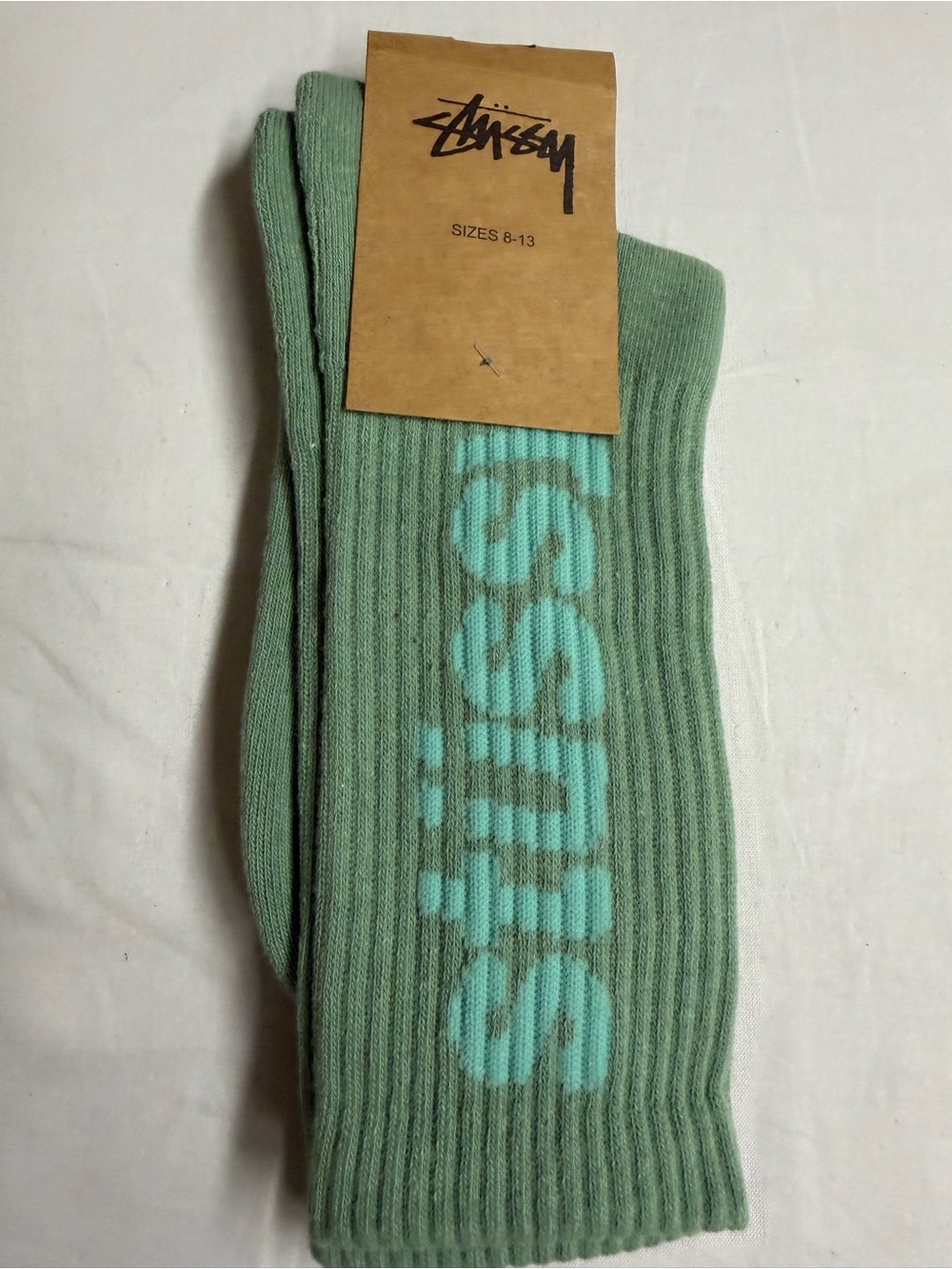 Stussy Men’s Sage Green Logo Ribbed Crew Socks